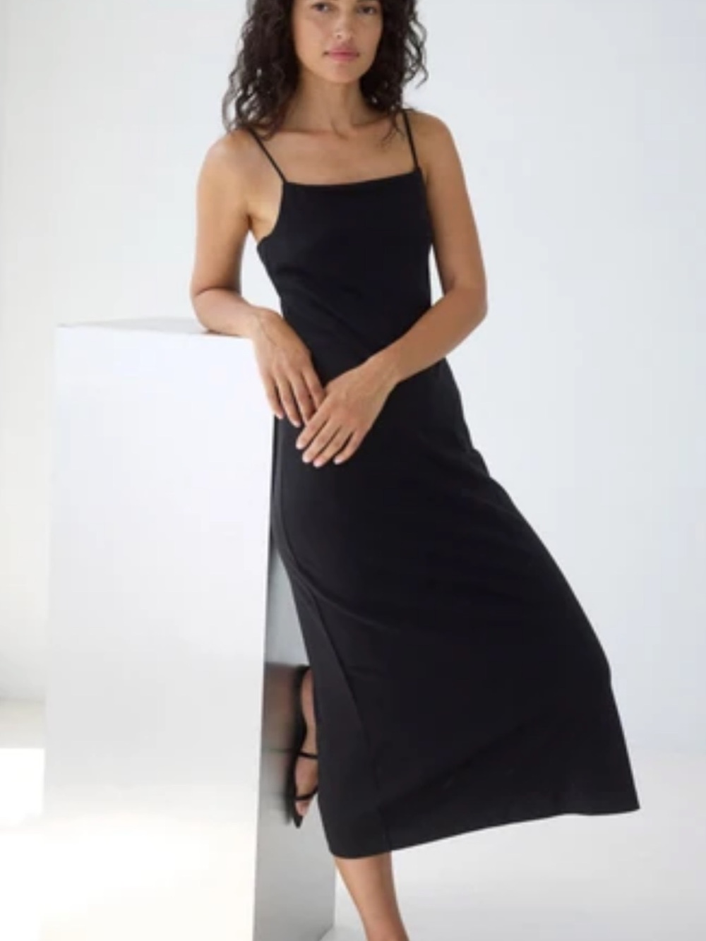 AYR Black Slip Maxi Dress with side slit